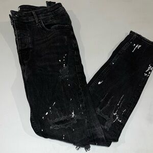 Zara men’s Splatter Paint button fly Skinny Jeans US 32 Black good condition